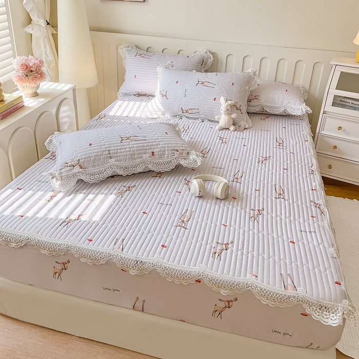 91家纺网 家纺一手货源 找家纺 网红馆（ck家纺） 2026新款莱赛尔天丝印花床笠 萌萌兔