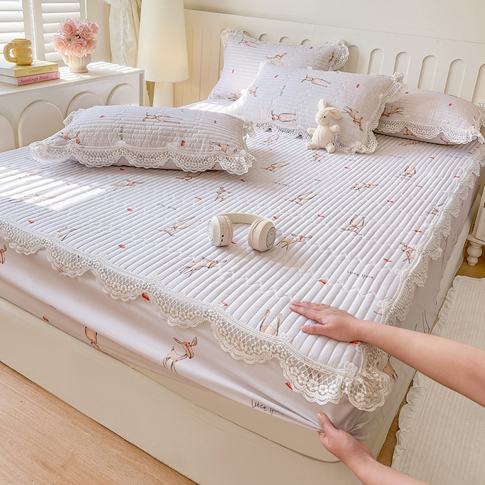 91家纺网 家纺一手货源 找家纺 网红馆（ck家纺） 2026新款莱赛尔天丝印花床笠 萌萌兔