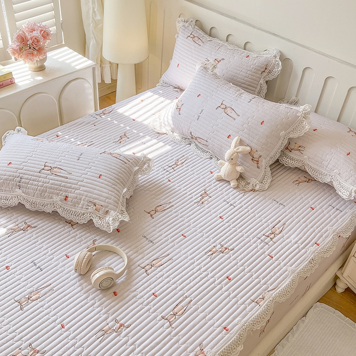 91家纺网 家纺一手货源 找家纺 网红馆（ck家纺） 2026新款莱赛尔天丝印花床笠 萌萌兔