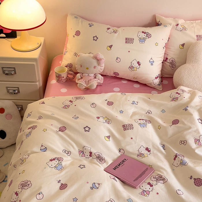 91家纺网 家纺一手货源 找家纺 朵希曼 2026新款正版授权全棉纯棉三丽鸥系列四件套 甜筒凯蒂