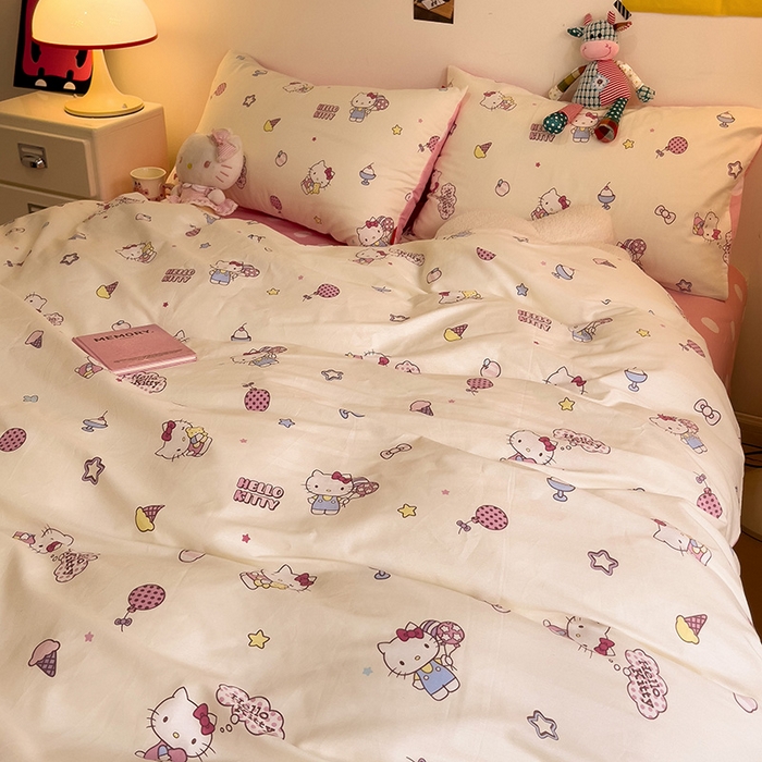 91家纺网 家纺一手货源 找家纺 朵希曼 2026新款正版授权全棉纯棉三丽鸥系列四件套 甜筒凯蒂