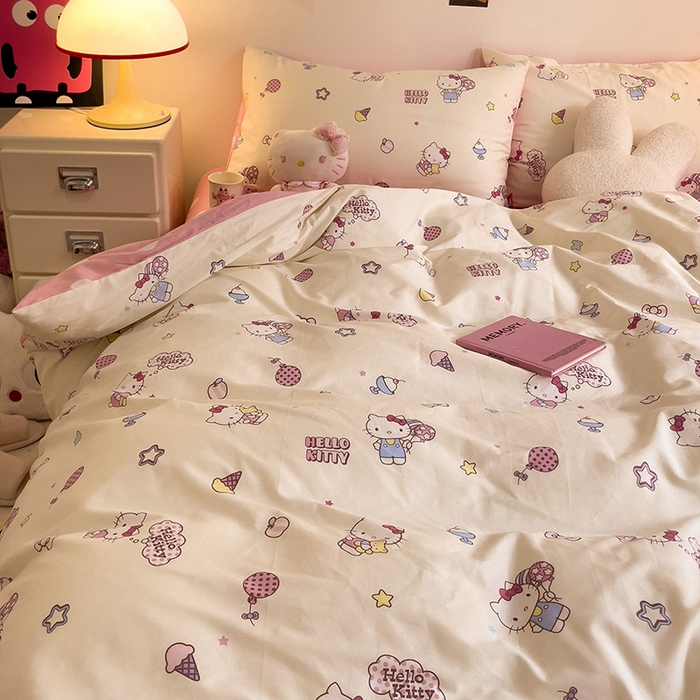 91家纺网 家纺一手货源 找家纺 朵希曼 2026新款正版授权全棉纯棉三丽鸥系列四件套 甜筒凯蒂