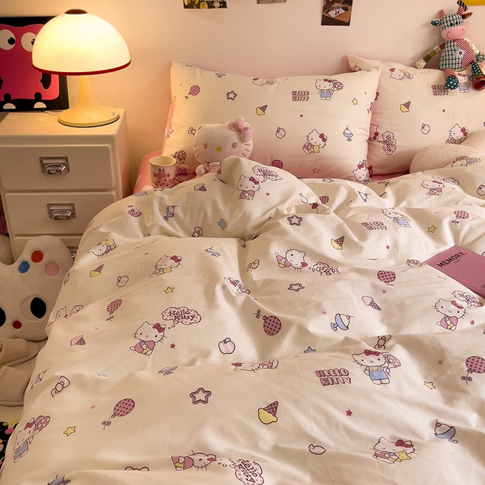 91家纺网 家纺一手货源 找家纺 朵希曼 2026新款正版授权全棉纯棉三丽鸥系列四件套 甜筒凯蒂