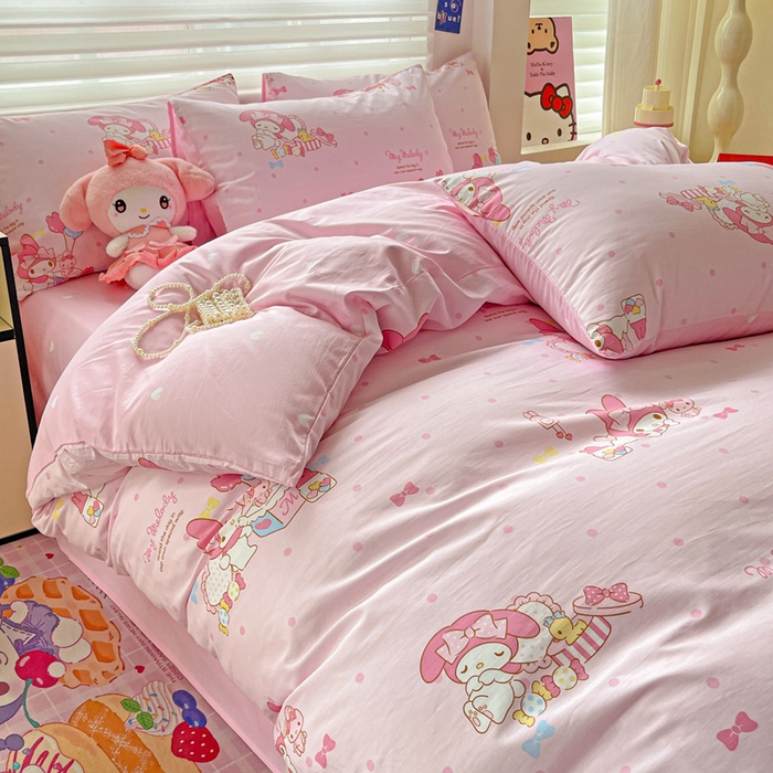 91家纺网 家纺一手货源 找家纺 朵希曼 2026新款正版授权全棉纯棉三丽鸥系列四件套 童趣美乐蒂