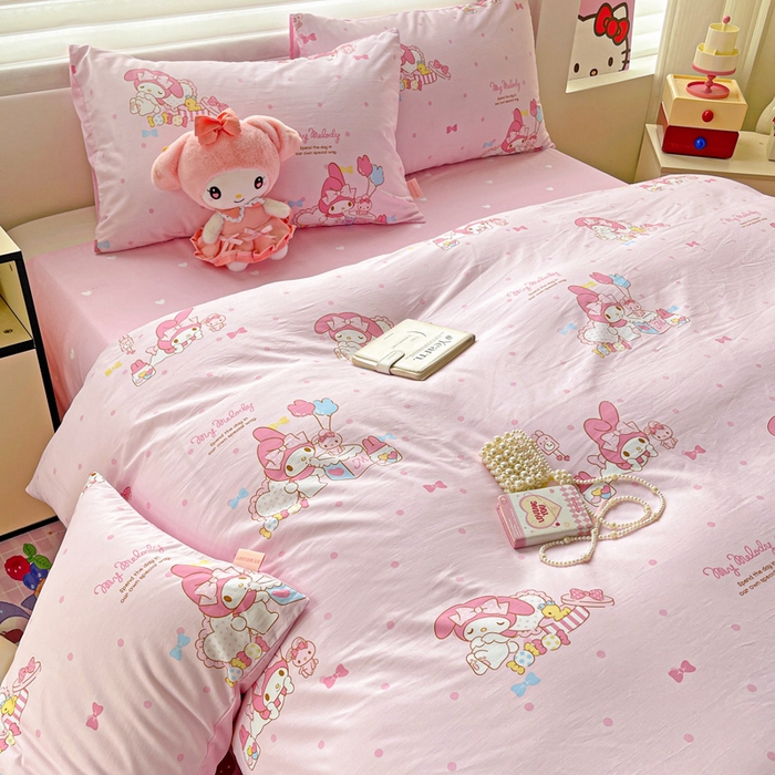 91家纺网 家纺一手货源 找家纺 朵希曼 2026新款正版授权全棉纯棉三丽鸥系列四件套 童趣美乐蒂