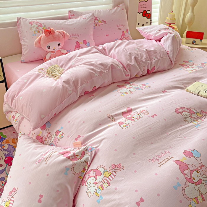 91家纺网 家纺一手货源 找家纺 朵希曼 2026新款正版授权全棉纯棉三丽鸥系列四件套 童趣美乐蒂