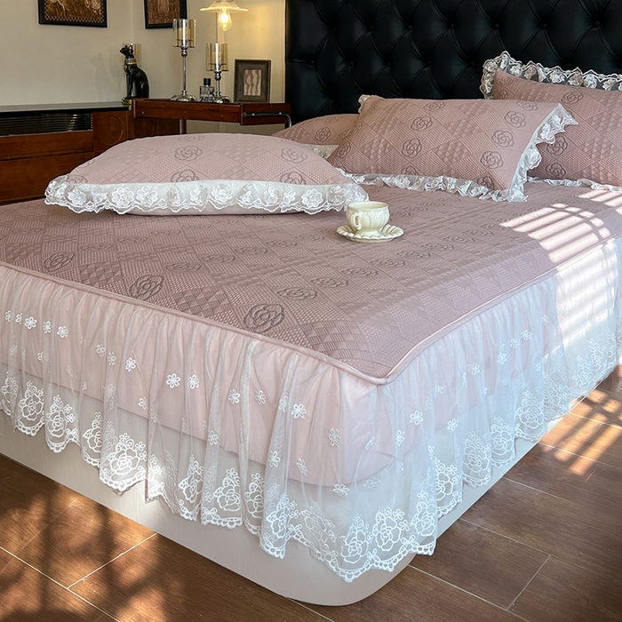 91家纺网 家纺一手货源 找家纺 网红馆（ck家纺） 2026新款床笠式床裙豆豆冰凉席-瑞莎 复古粉