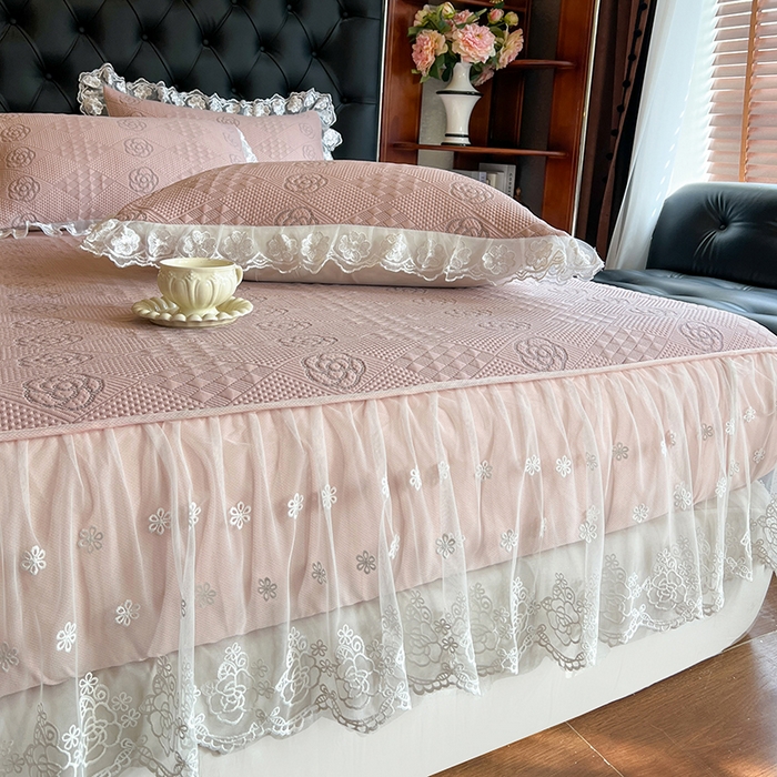 91家纺网 家纺一手货源 找家纺 网红馆（ck家纺） 2026新款床笠式床裙豆豆冰凉席-瑞莎 复古粉