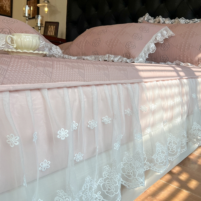 91家纺网 家纺一手货源 找家纺 网红馆（ck家纺） 2026新款床笠式床裙豆豆冰凉席-瑞莎 复古粉