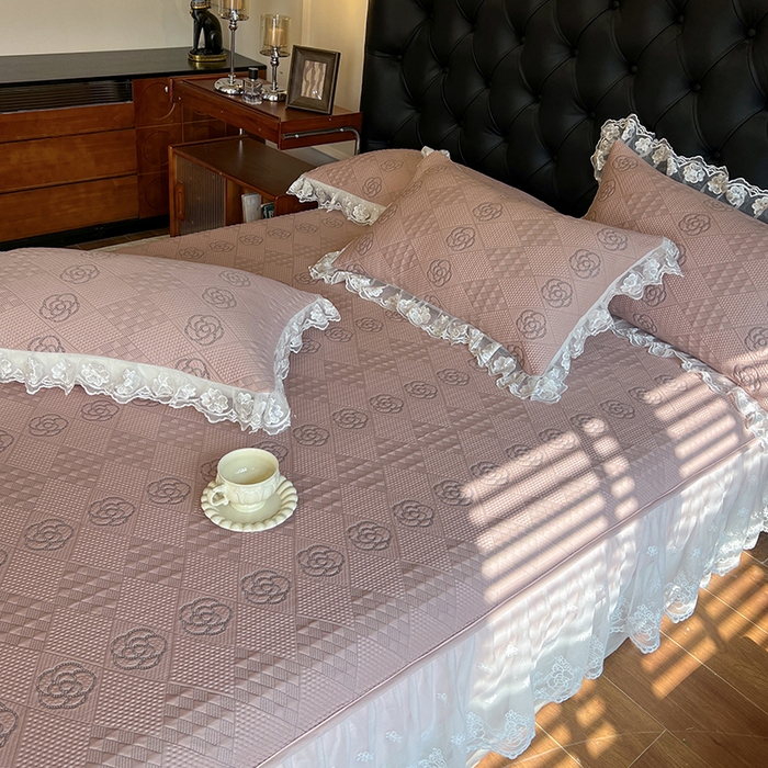 91家纺网 家纺一手货源 找家纺 网红馆（ck家纺） 2026新款床笠式床裙豆豆冰凉席-瑞莎 复古粉