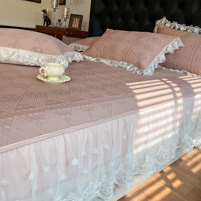 91家纺网 家纺一手货源 找家纺 网红馆（ck家纺） 2026新款床笠式床裙豆豆冰凉席-瑞莎 复古粉