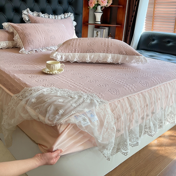 91家纺网 家纺一手货源 找家纺 网红馆（ck家纺） 2026新款床笠式床裙豆豆冰凉席-瑞莎 复古粉
