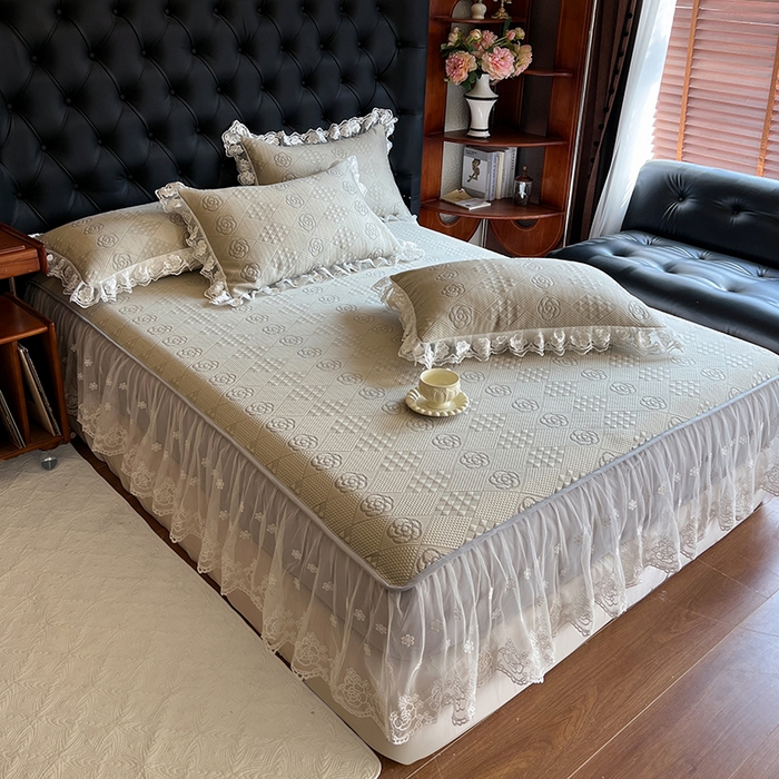 91家纺网 家纺一手货源 找家纺 网红馆（ck家纺） 2026新款床笠式床裙豆豆冰凉席-瑞莎 奶棕