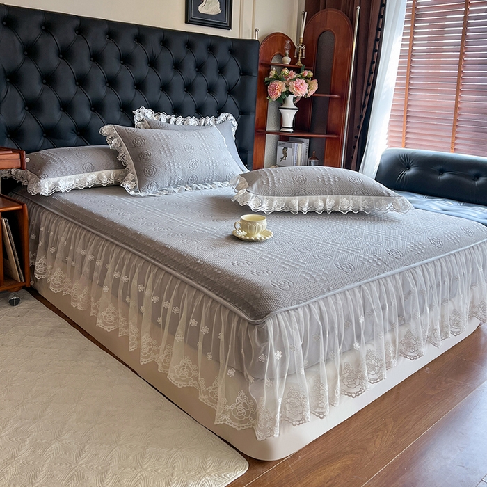 91家纺网 家纺一手货源 找家纺 网红馆（ck家纺） 2026新款床笠式床裙豆豆冰凉席-瑞莎 幻影灰