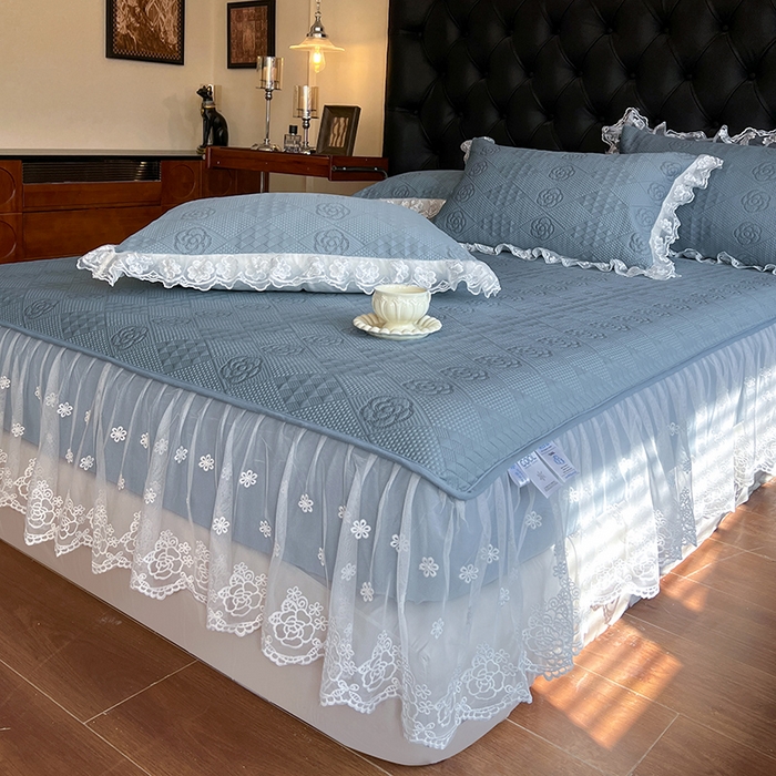 91家纺网 家纺一手货源 找家纺 网红馆（ck家纺） 2026新款床笠式床裙豆豆冰凉席-瑞莎 烟雾蓝