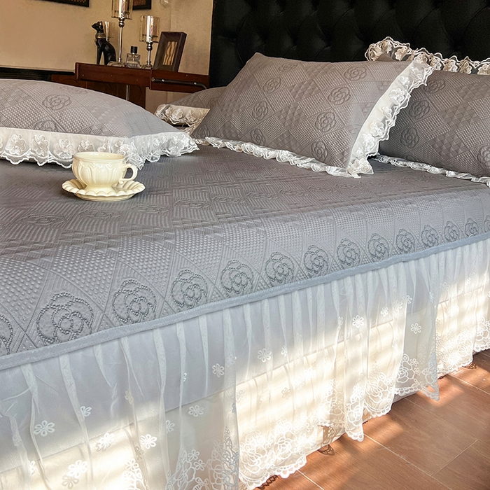 91家纺网 家纺一手货源 找家纺 网红馆（ck家纺） 2026新款床笠式床裙豆豆冰凉席-瑞莎 幻影灰