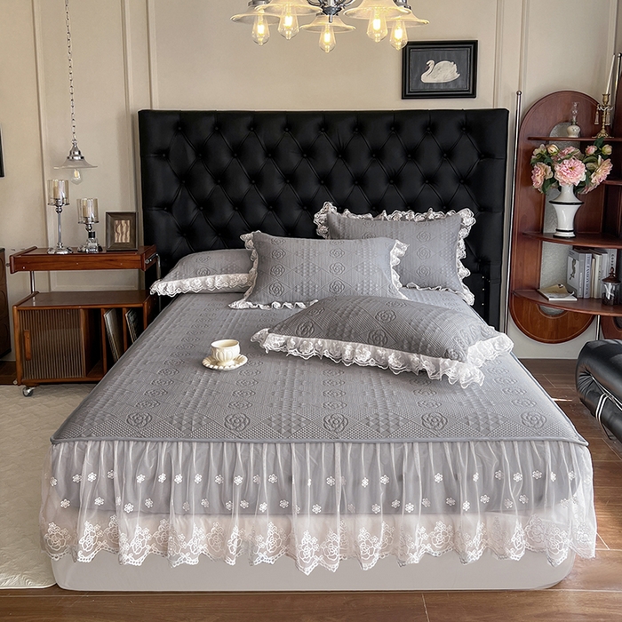 网红馆（ck家纺） 2026新款床笠式床裙豆豆冰凉席-瑞莎 幻影灰