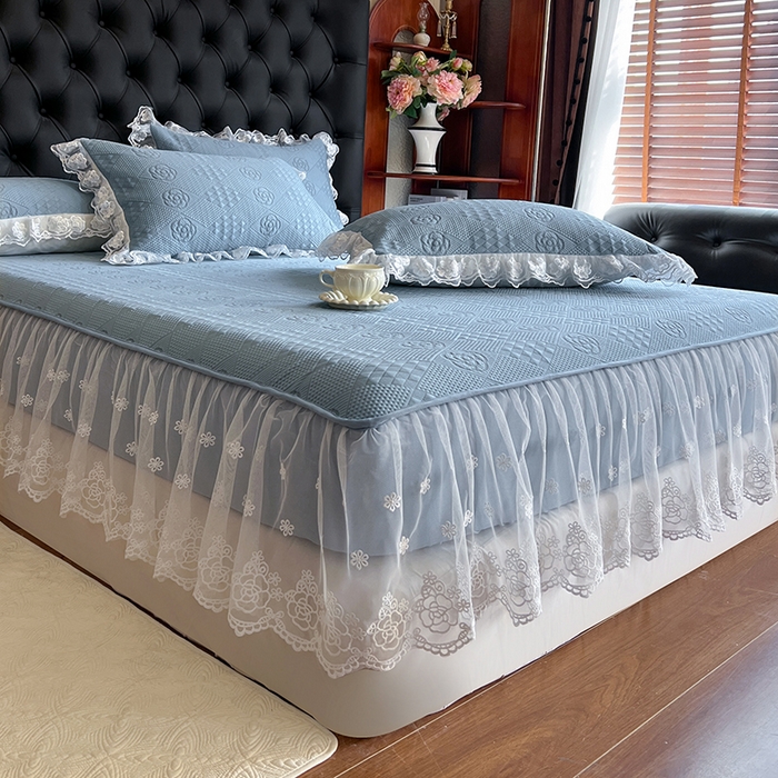 91家纺网 家纺一手货源 找家纺 网红馆（ck家纺） 2026新款床笠式床裙豆豆冰凉席-瑞莎 烟雾蓝