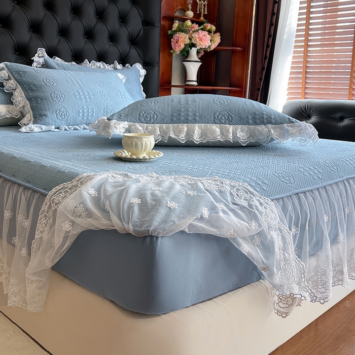 91家纺网 家纺一手货源 找家纺 网红馆（ck家纺） 2026新款床笠式床裙豆豆冰凉席-瑞莎 烟雾蓝