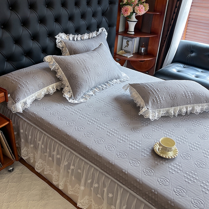 91家纺网 家纺一手货源 找家纺 网红馆（ck家纺） 2026新款床笠式床裙豆豆冰凉席-瑞莎 幻影灰