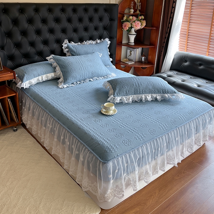 91家纺网 家纺一手货源 找家纺 网红馆（ck家纺） 2026新款床笠式床裙豆豆冰凉席-瑞莎 烟雾蓝