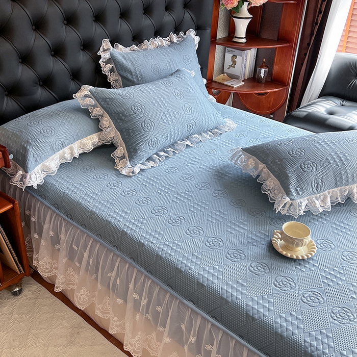 91家纺网 家纺一手货源 找家纺 网红馆（ck家纺） 2026新款床笠式床裙豆豆冰凉席-瑞莎 烟雾蓝