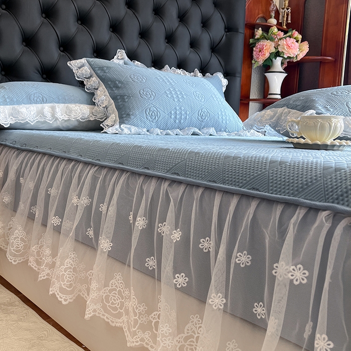 91家纺网 家纺一手货源 找家纺 网红馆（ck家纺） 2026新款床笠式床裙豆豆冰凉席-瑞莎 烟雾蓝