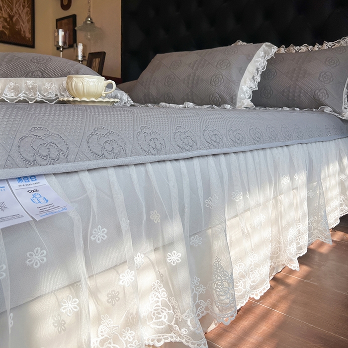 91家纺网 家纺一手货源 找家纺 网红馆（ck家纺） 2026新款床笠式床裙豆豆冰凉席-瑞莎 幻影灰