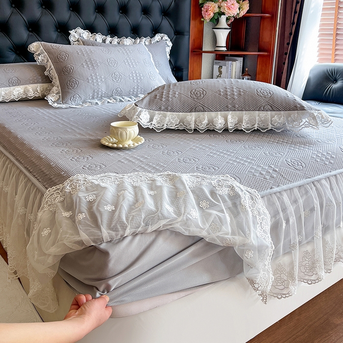 91家纺网 家纺一手货源 找家纺 网红馆（ck家纺） 2026新款床笠式床裙豆豆冰凉席-瑞莎 幻影灰