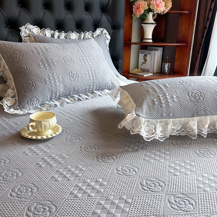 91家纺网 家纺一手货源 找家纺 网红馆（ck家纺） 2026新款床笠式床裙豆豆冰凉席-瑞莎 幻影灰