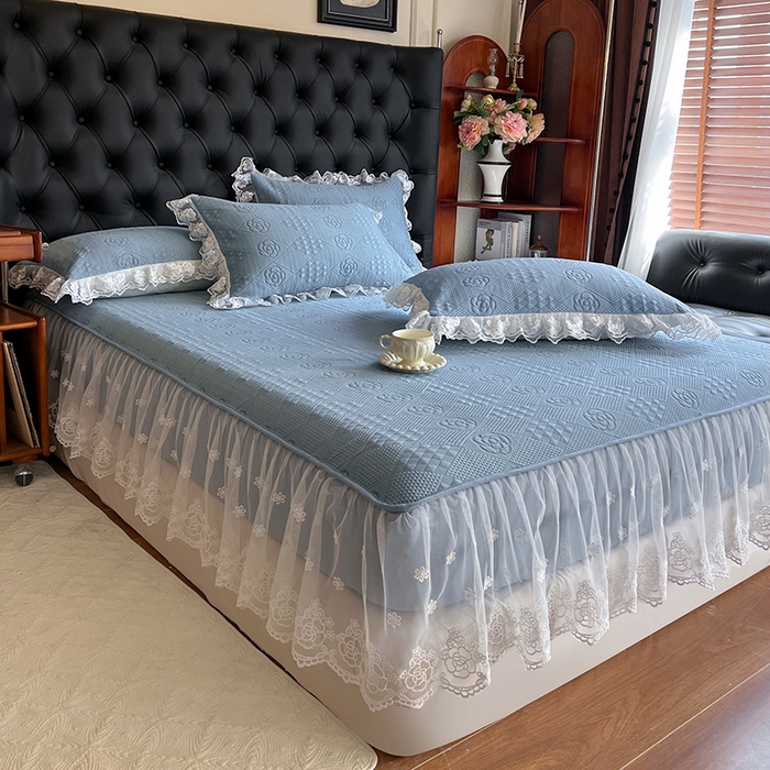 91家纺网 家纺一手货源 找家纺 网红馆（ck家纺） 2026新款床笠式床裙豆豆冰凉席-瑞莎 烟雾蓝