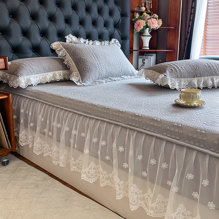 91家纺网 家纺一手货源 找家纺 网红馆（ck家纺） 2026新款床笠式床裙豆豆冰凉席-瑞莎 幻影灰