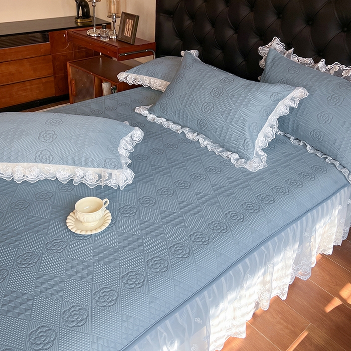 91家纺网 家纺一手货源 找家纺 网红馆（ck家纺） 2026新款床笠式床裙豆豆冰凉席-瑞莎 烟雾蓝