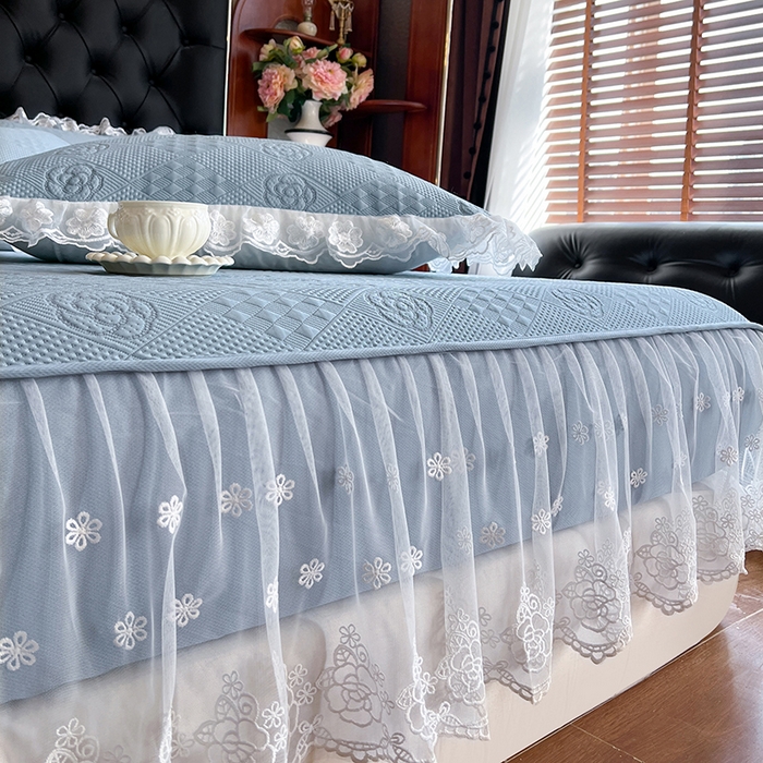 91家纺网 家纺一手货源 找家纺 网红馆（ck家纺） 2026新款床笠式床裙豆豆冰凉席-瑞莎 烟雾蓝