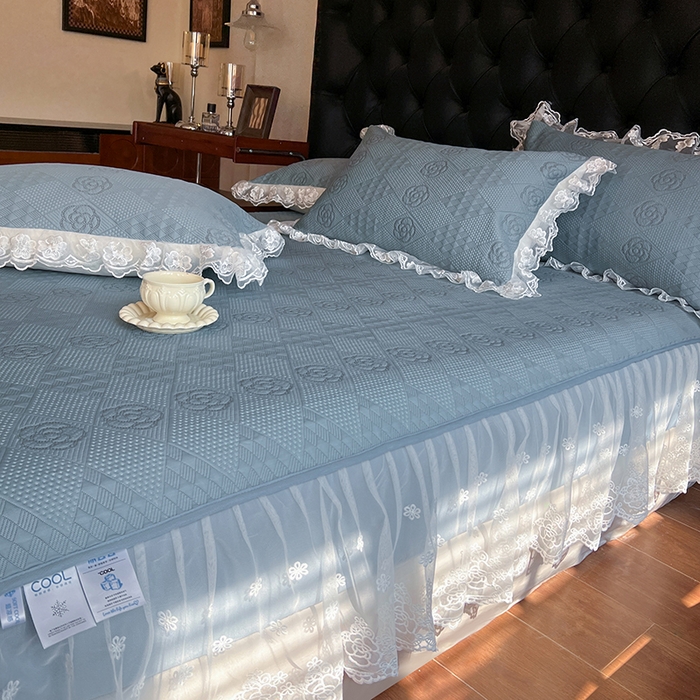 91家纺网 家纺一手货源 找家纺 网红馆（ck家纺） 2026新款床笠式床裙豆豆冰凉席-瑞莎 烟雾蓝