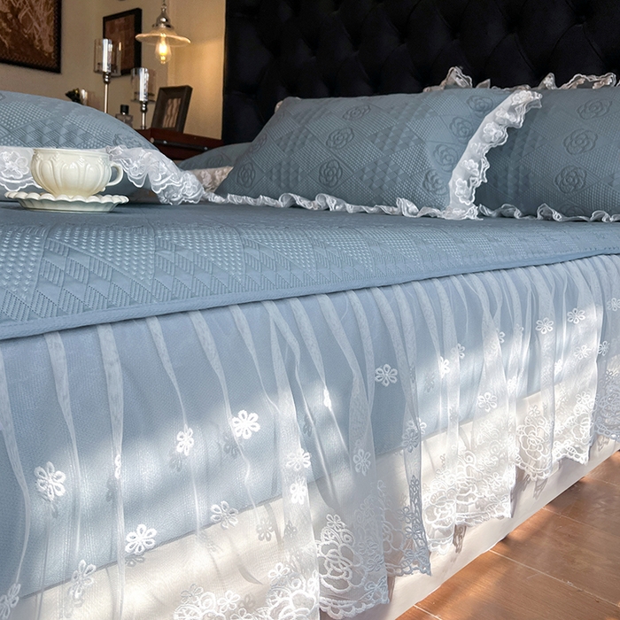91家纺网 家纺一手货源 找家纺 网红馆（ck家纺） 2026新款床笠式床裙豆豆冰凉席-瑞莎 烟雾蓝