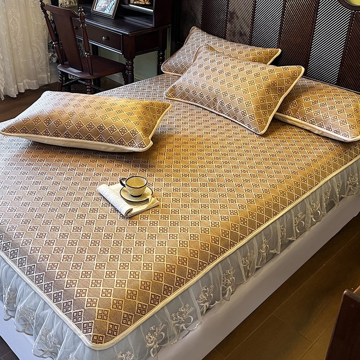 91家纺网 家纺一手货源 找家纺 网红馆（ck家纺） 2026新款床笠式花边冰藤席-夏之语 茶色