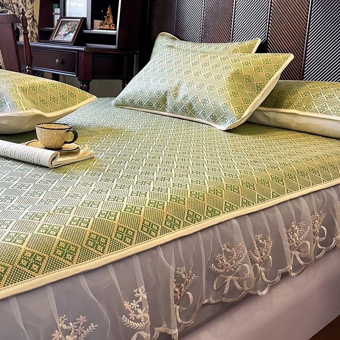 91家纺网 家纺一手货源 找家纺 网红馆（ck家纺） 2026新款床笠式花边冰藤席-夏之语 葱绿