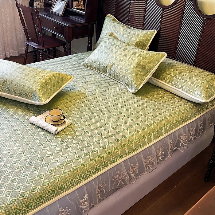 91家纺网 家纺一手货源 找家纺 网红馆（ck家纺） 2026新款床笠式花边冰藤席-夏之语 葱绿