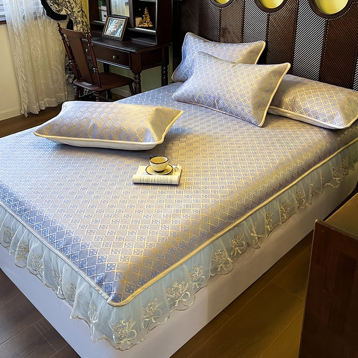 91家纺网 家纺一手货源 找家纺 网红馆（ck家纺） 2026新款床笠式花边冰藤席-夏之语 烟色