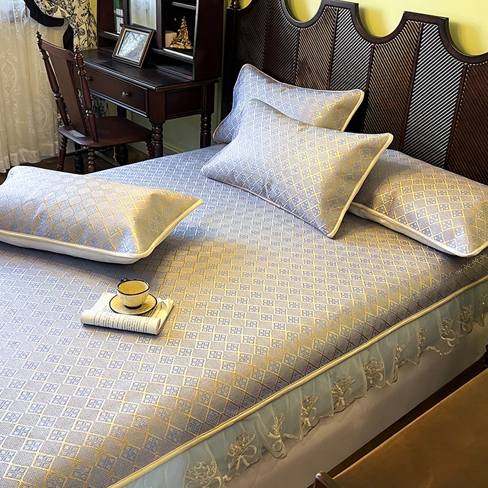 91家纺网 家纺一手货源 找家纺 网红馆（ck家纺） 2026新款床笠式花边冰藤席-夏之语 烟色