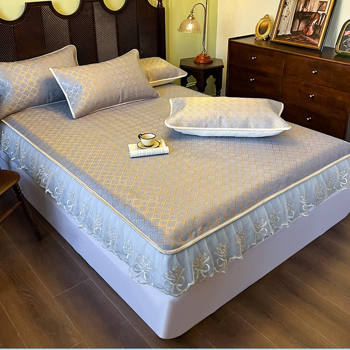 91家纺网 家纺一手货源 找家纺 网红馆（ck家纺） 2026新款床笠式花边冰藤席-夏之语 烟色