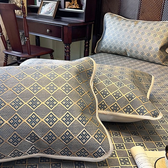 91家纺网 家纺一手货源 找家纺 网红馆（ck家纺） 2026新款床笠式花边冰藤席-夏之语 花青