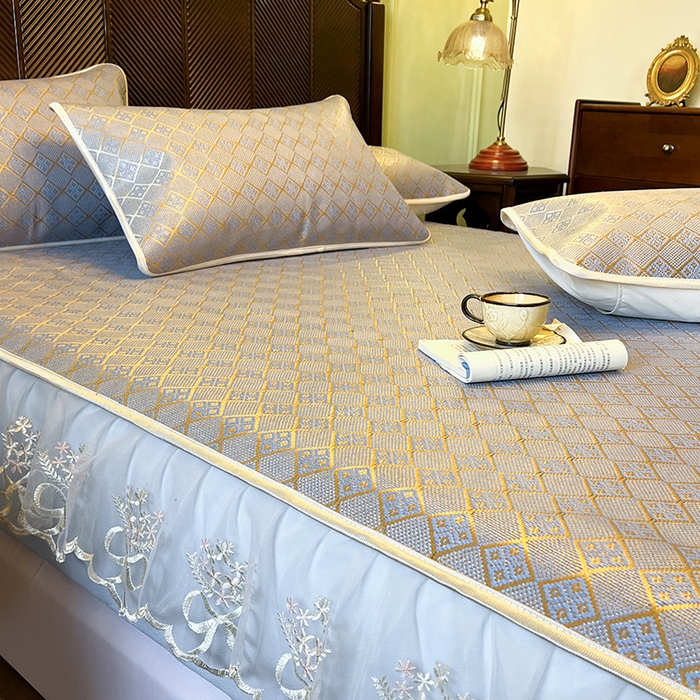 91家纺网 家纺一手货源 找家纺 网红馆（ck家纺） 2026新款床笠式花边冰藤席-夏之语 烟色