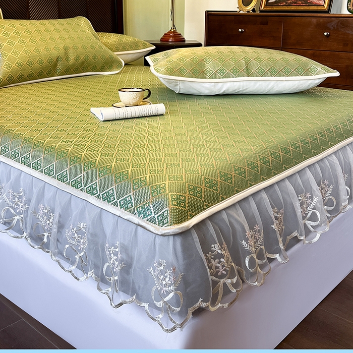 91家纺网 家纺一手货源 找家纺 网红馆（ck家纺） 2026新款床笠式花边冰藤席-夏之语 葱绿