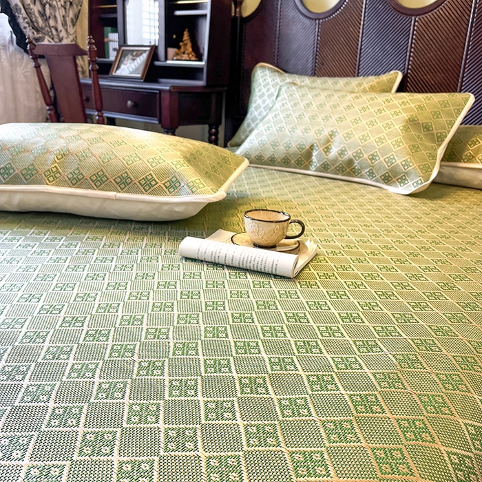 91家纺网 家纺一手货源 找家纺 网红馆（ck家纺） 2026新款床笠式花边冰藤席-夏之语 葱绿