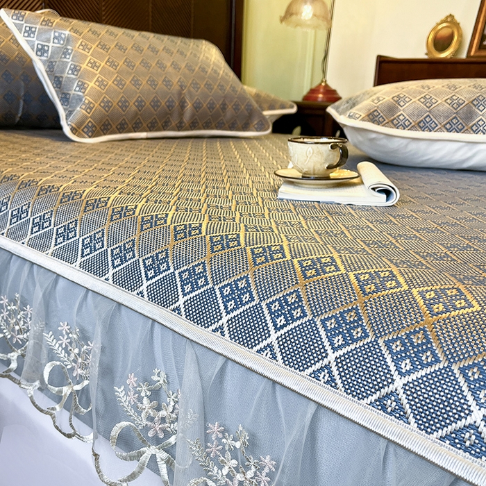 91家纺网 家纺一手货源 找家纺 网红馆（ck家纺） 2026新款床笠式花边冰藤席-夏之语 花青