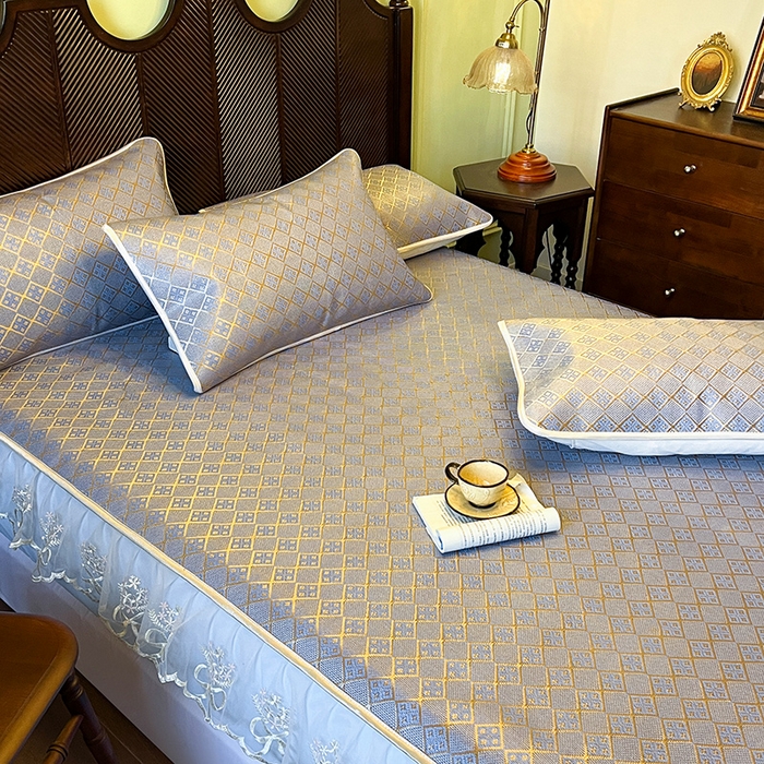 91家纺网 家纺一手货源 找家纺 网红馆（ck家纺） 2026新款床笠式花边冰藤席-夏之语 烟色