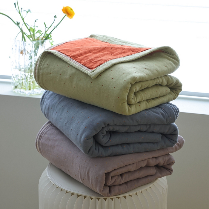 91家纺网 家纺一手货源 找家纺 （总）朴尔家纺-毛巾被 2026春夏新款 ins风纯色双拼风全棉纯加厚超柔四层纱布毛巾被夏被夏凉被空调被