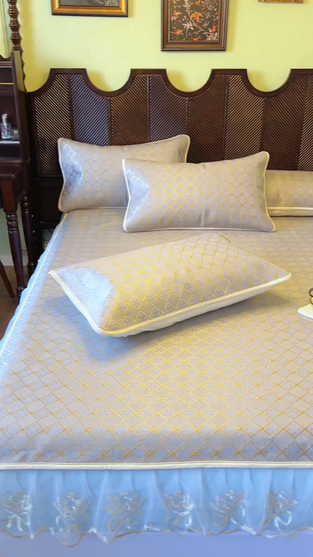 91家纺网 家纺一手货源 找家纺 网红馆（ck家纺） 2026新款床笠式花边冰藤席-夏之语 烟色